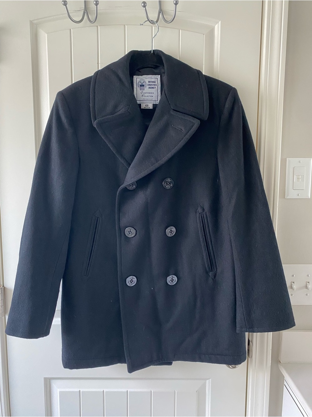 Men's Black Wool Peacoat - Classic Double-Breasted Jacket